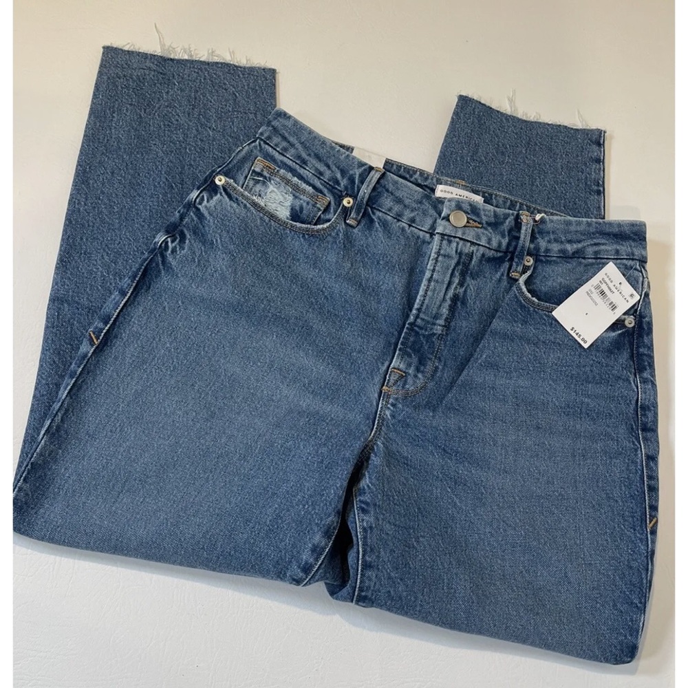 NWT Good American Good Girlfriend Raw Hem Jeans. Size 6/28. GGPFH062T. INDIGO252